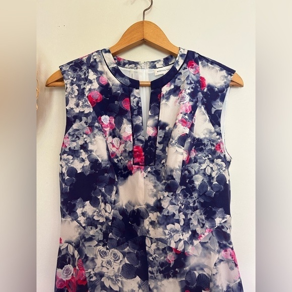 REBECCA TAYLOR ROSE GARDEN FLORAL Blue Keyhole Neck Chiffon Silk mini Dress Sz 2 - Picture 6 of 10